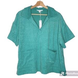 NWT JANE & DELANCEY TERRY CLOTH TOP WITH 2 FRONT POCKETS SIZE MEDIUM